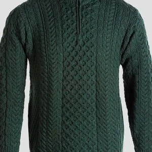 Aran Woollen Mills Merino Wool Sweater With Zip In Khaki*Women Jumpers & Cardigans