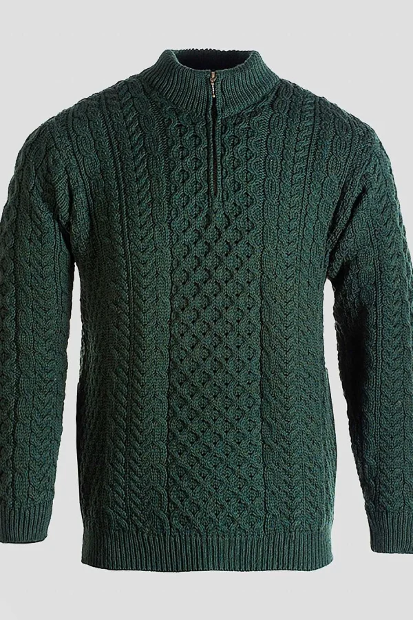 Aran Woollen Mills Merino Wool Sweater With Zip In Khaki*Women Jumpers & Cardigans
