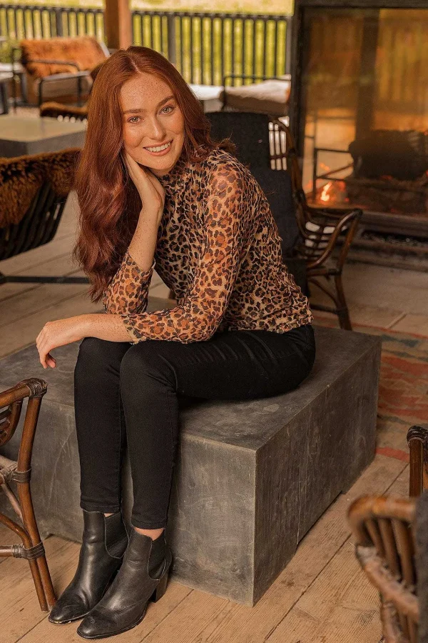 Rowen Avenue Mesh High Neck Top In Leopard Print*Women Tops & Blouses