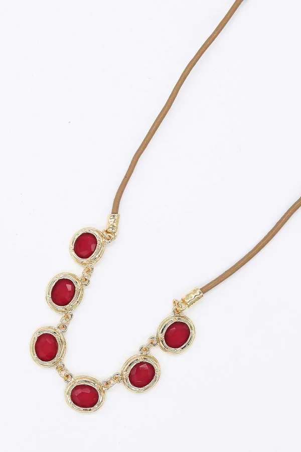 Joularie Multi Stone Necklace In Red* Necklaces