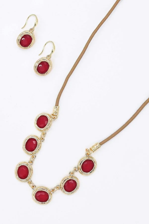 Joularie Multi Stone Necklace In Red* Necklaces
