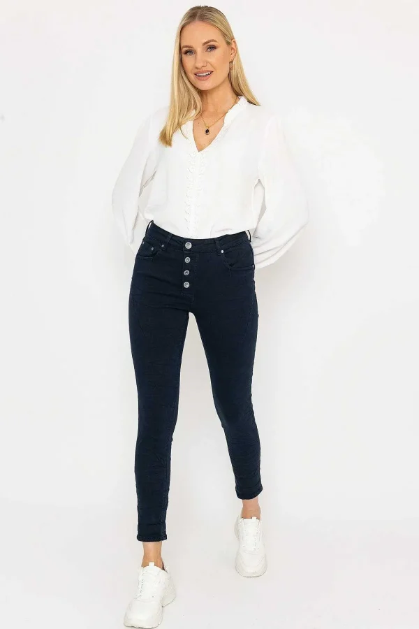 Pala D'oro Navy Button Front Jeans*Women Jeans & Trousers