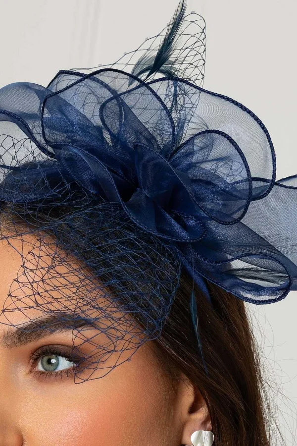 SOUL Accessories Navy Hairband Fascinator With Net & Feathers* Fascinators