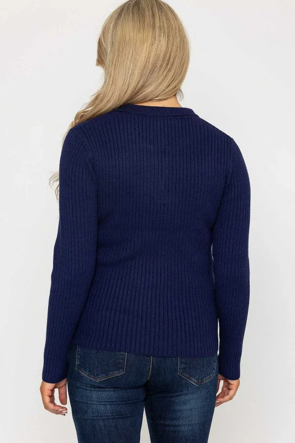 Rowen Avenue Navy Knitted Polo Jumper*Women Jumpers & Cardigans