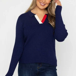 Rowen Avenue Navy Knitted Polo Jumper*Women Jumpers & Cardigans