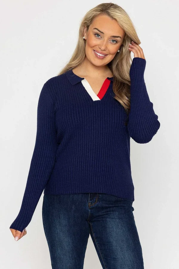 Rowen Avenue Navy Knitted Polo Jumper*Women Jumpers & Cardigans