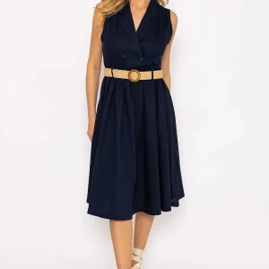 Rowen Avenue Navy Linen Sleeveless Shirt Dress*Women Dresses & Jumpsuits