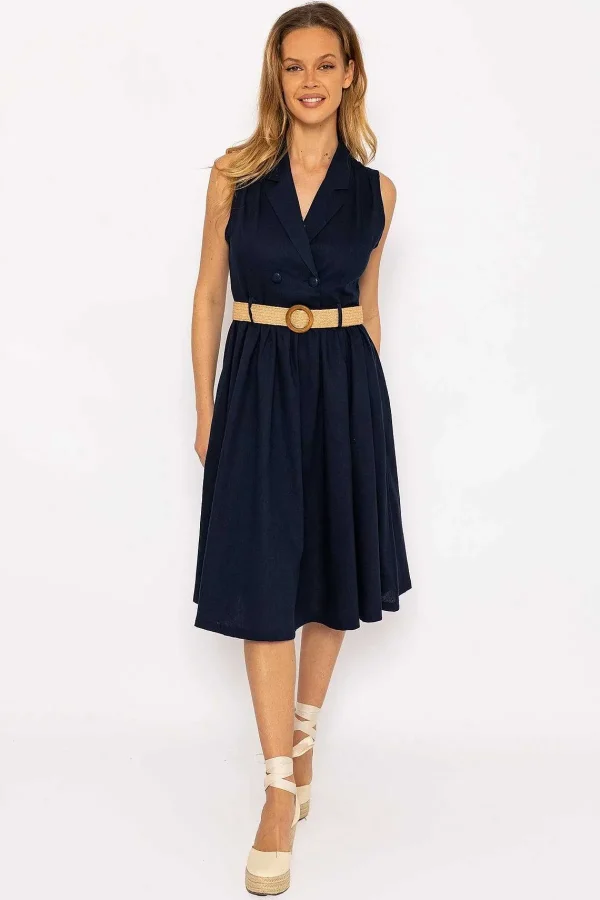 Rowen Avenue Navy Linen Sleeveless Shirt Dress*Women Dresses & Jumpsuits