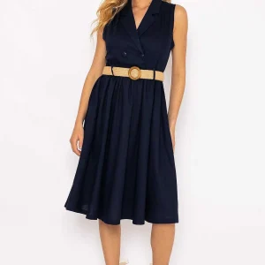 Rowen Avenue Navy Linen Sleeveless Shirt Dress*Women Dresses & Jumpsuits