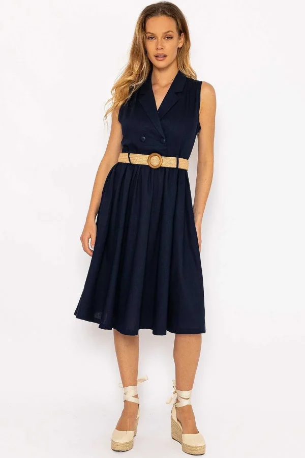 Rowen Avenue Navy Linen Sleeveless Shirt Dress*Women Dresses & Jumpsuits