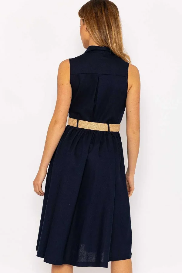 Rowen Avenue Navy Linen Sleeveless Shirt Dress*Women Dresses & Jumpsuits