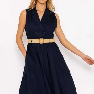 Rowen Avenue Navy Linen Sleeveless Shirt Dress*Women Dresses & Jumpsuits