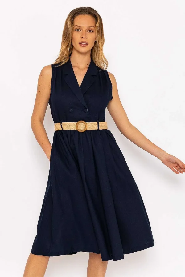 Rowen Avenue Navy Linen Sleeveless Shirt Dress*Women Dresses & Jumpsuits