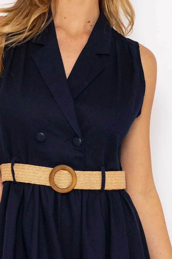 Rowen Avenue Navy Linen Sleeveless Shirt Dress*Women Dresses & Jumpsuits