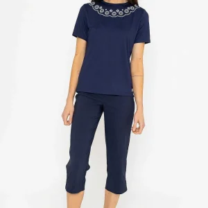 Kelly & Grace Weekend Navy Neck Print T-Shirt*Women Tops & Blouses
