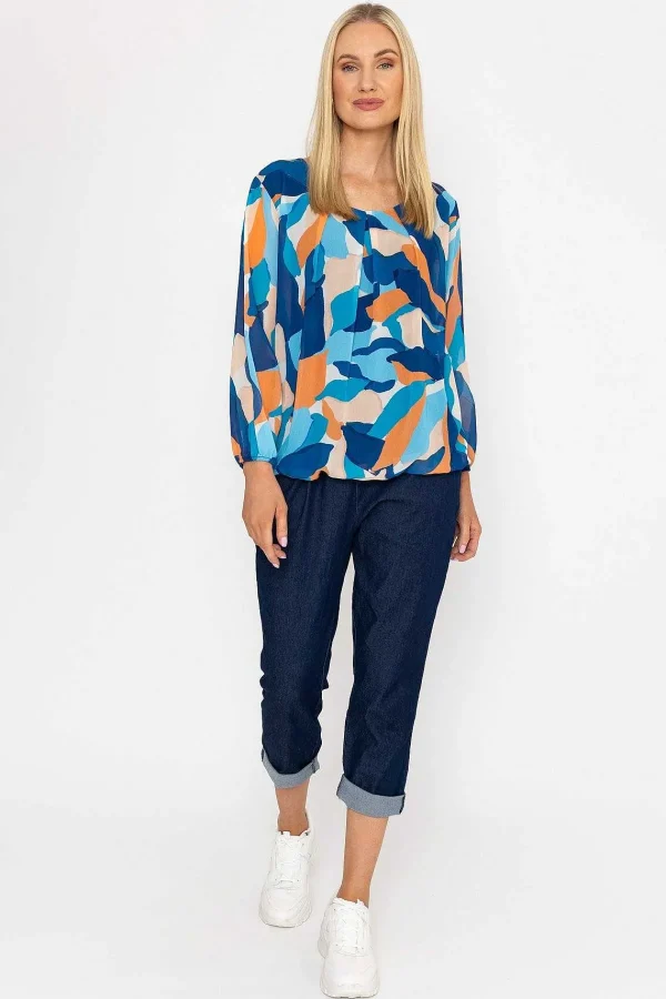 Pala D'oro Navy Printed Long Sleeve Blouse*Women Tops & Blouses