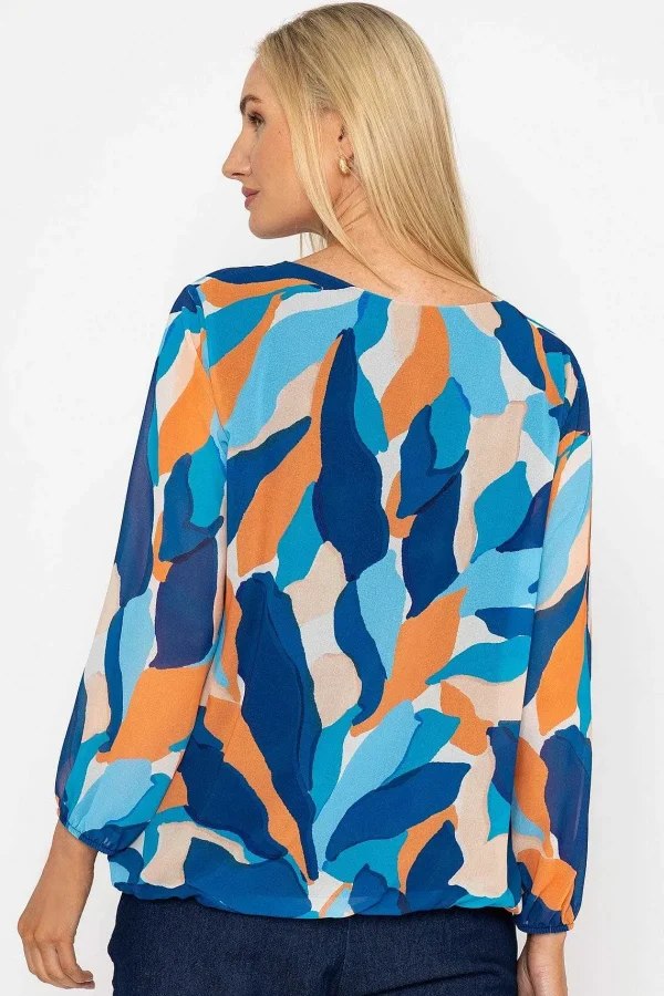 Pala D'oro Navy Printed Long Sleeve Blouse*Women Tops & Blouses
