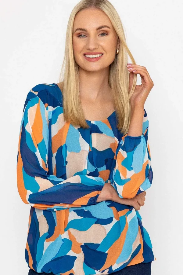 Pala D'oro Navy Printed Long Sleeve Blouse*Women Tops & Blouses