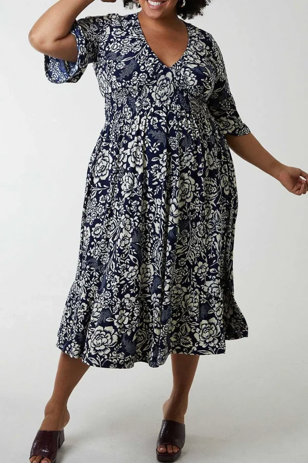 Nova of London Navy Printed Midi Dress*Women Dresses