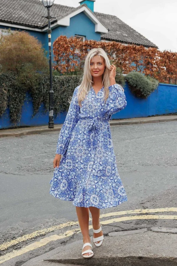 Rowen Avenue Norah Blue Printed Midi Dress* Sale Dresses