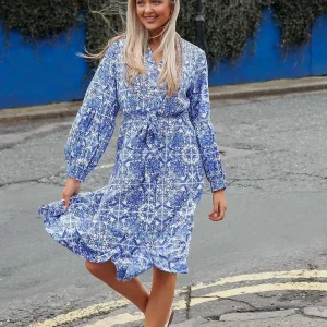 Rowen Avenue Norah Blue Printed Midi Dress* Sale Dresses