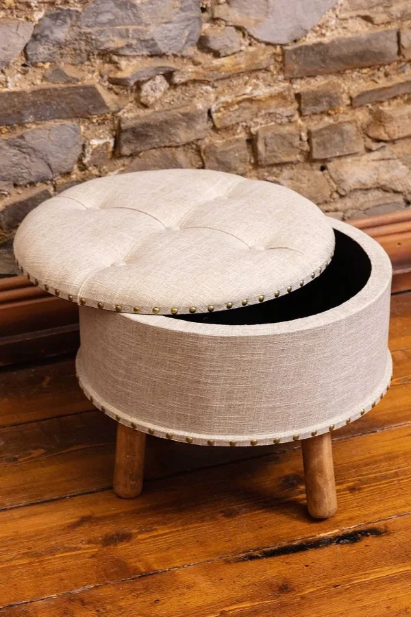 Carraig Donn HOME Oatmeal Fabric Upholstered Storage Stool* Homeware