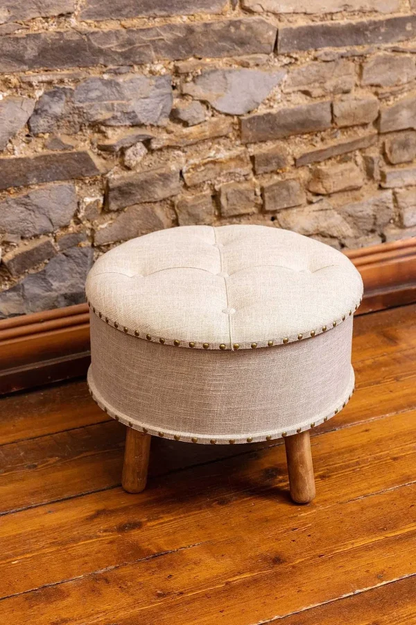 Carraig Donn HOME Oatmeal Fabric Upholstered Storage Stool* Homeware