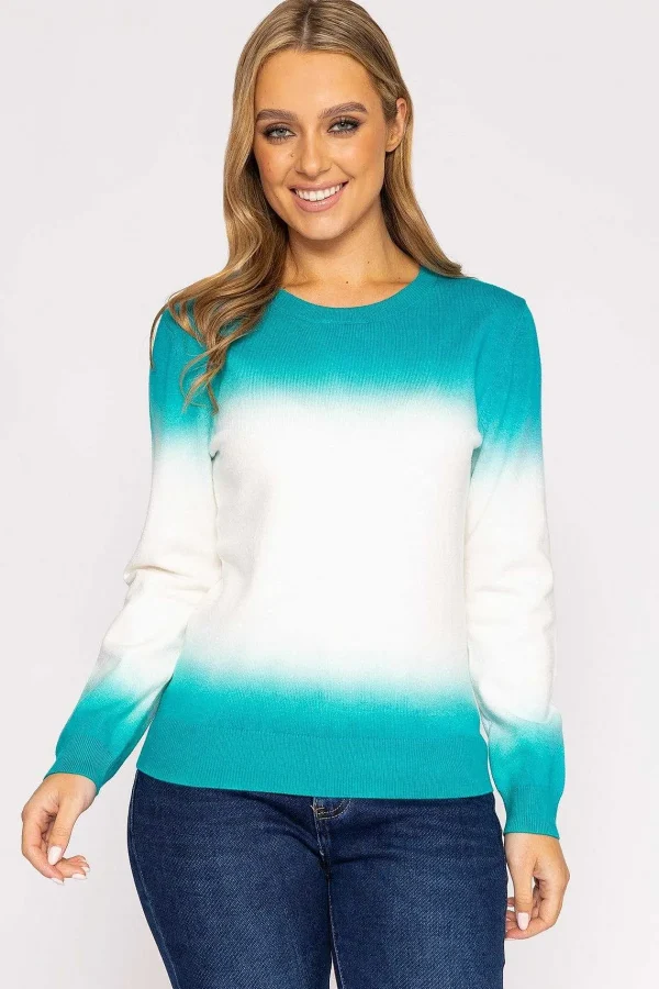Kelly & Grace Weekend Ombre Crew Neck In Green*Women Jumpers & Cardigans