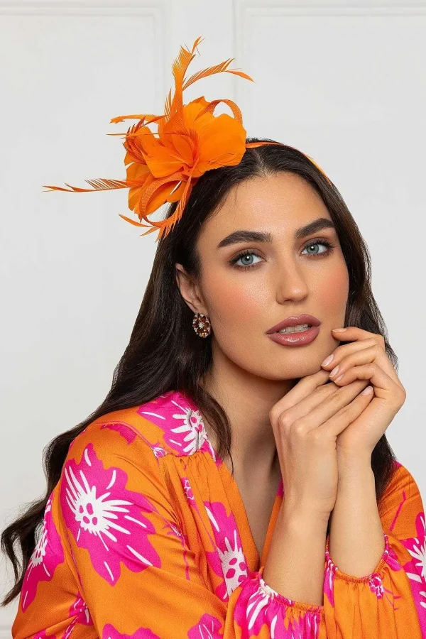 SOUL Accessories Orange Feather Flower Fascinator* Fascinators
