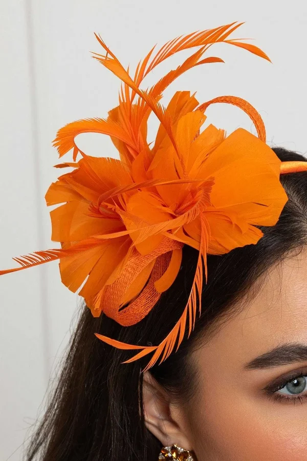SOUL Accessories Orange Feather Flower Fascinator* Fascinators