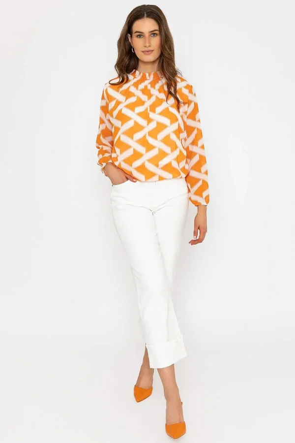 Pala D'Oro Orange High Neck Printed Top*Women Tops & Blouses