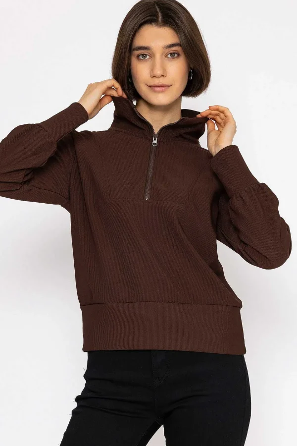 Vero Moda Oversized Zip Sweat Top In Coffee*Women Hoodies & Sweatshirts