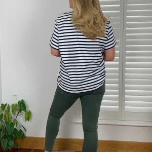 Ulla Popken Palm Print Relaxed Fit Striped Short Sleeve Tee*Women Tops & Blouses