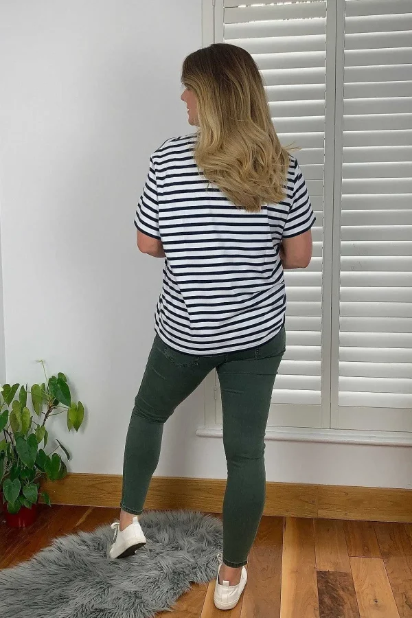 Ulla Popken Palm Print Relaxed Fit Striped Short Sleeve Tee*Women Tops & Blouses