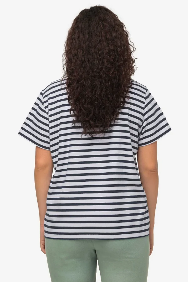 Ulla Popken Palm Print Relaxed Fit Striped Short Sleeve Tee*Women Tops & Blouses
