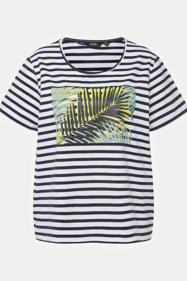Ulla Popken Palm Print Relaxed Fit Striped Short Sleeve Tee*Women Tops & Blouses