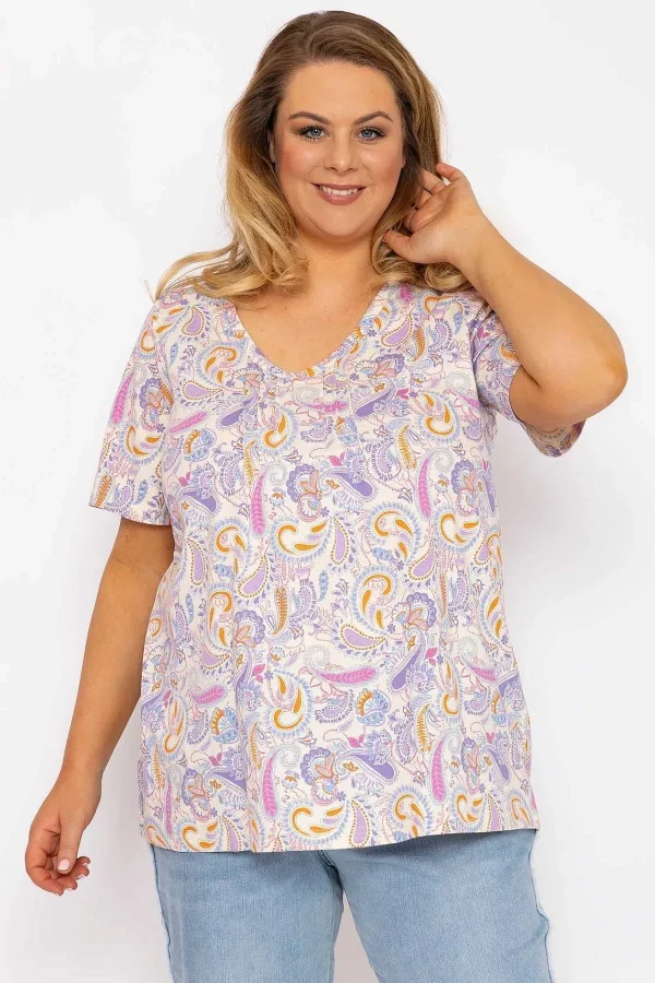 Ulla Popken Pastel Paisley Print Top In Multi*Women Tops & Blouses
