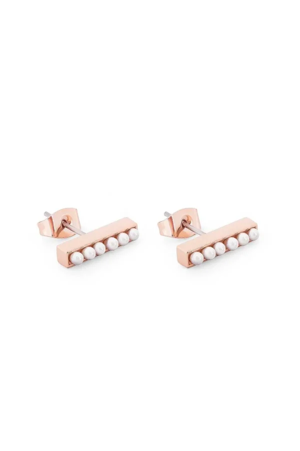 Tipperary Crystal Jewellery Pearl T-Bar Stud Earrings In Rose Gold* Boxed Gifts