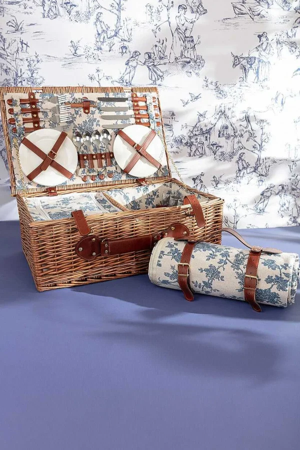 Carraig Donn HOME 4 Person Picnic Basket Blue Floral* Homeware