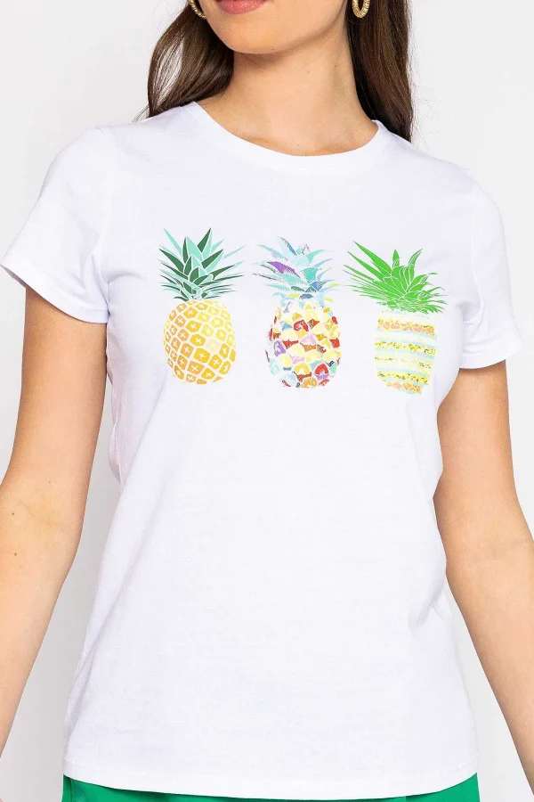 Pala D'oro Pineapple Printed T-Shirt In White*Women Tops & Blouses