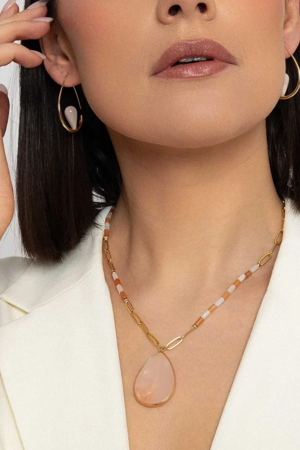 Knight & Day Pink Aventurine Gemstone Mid Length Necklace* Necklaces