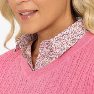 Voulez Vous Pink Cable Knit Sweater With Shirt Collar*Women Jumpers & Cardigans