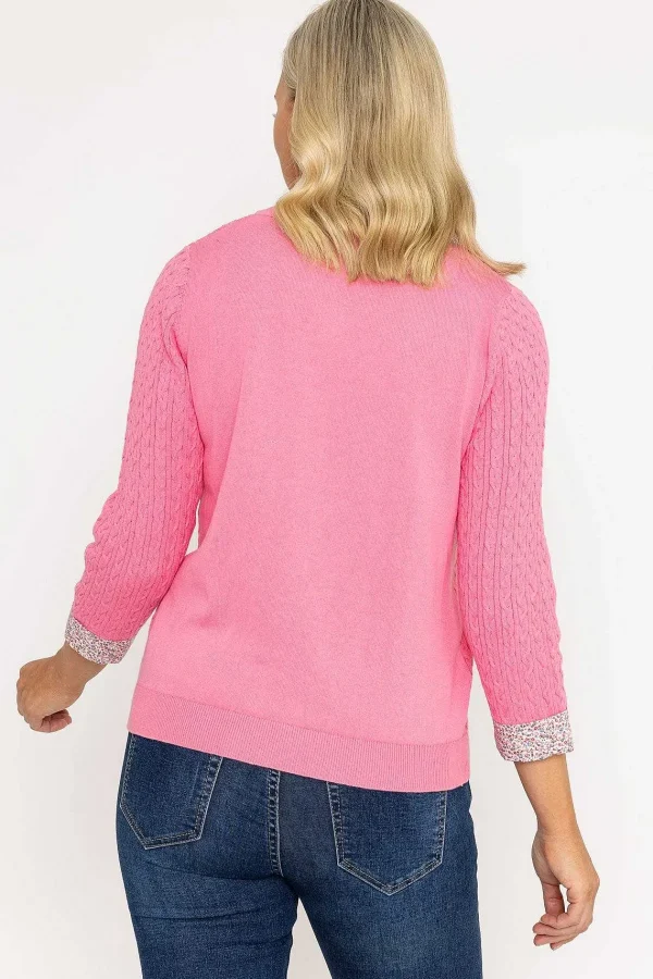Voulez Vous Pink Cable Knit Sweater With Shirt Collar*Women Jumpers & Cardigans