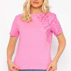 Kelly & Grace Weekend Pink Leopard Cotton T-Shirt*Women Tops & Blouses
