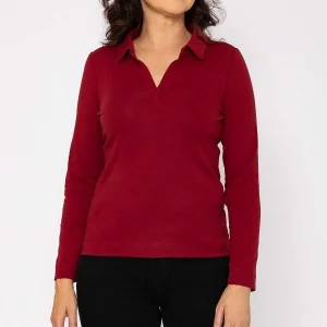 Voulez Vous Plain Collared Top In Burgundy*Women Tops & Blouses