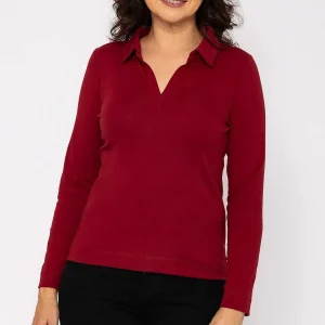 Voulez Vous Plain Collared Top In Burgundy*Women Tops & Blouses