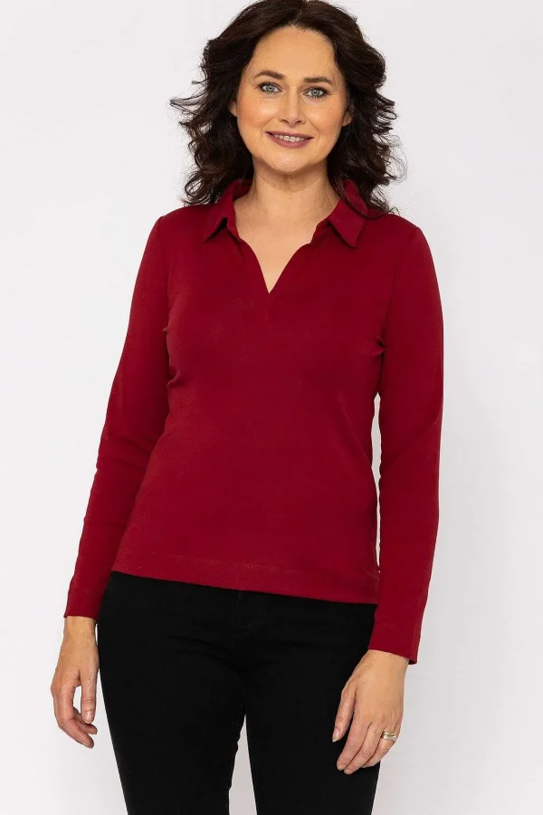 Voulez Vous Plain Collared Top In Burgundy*Women Tops & Blouses
