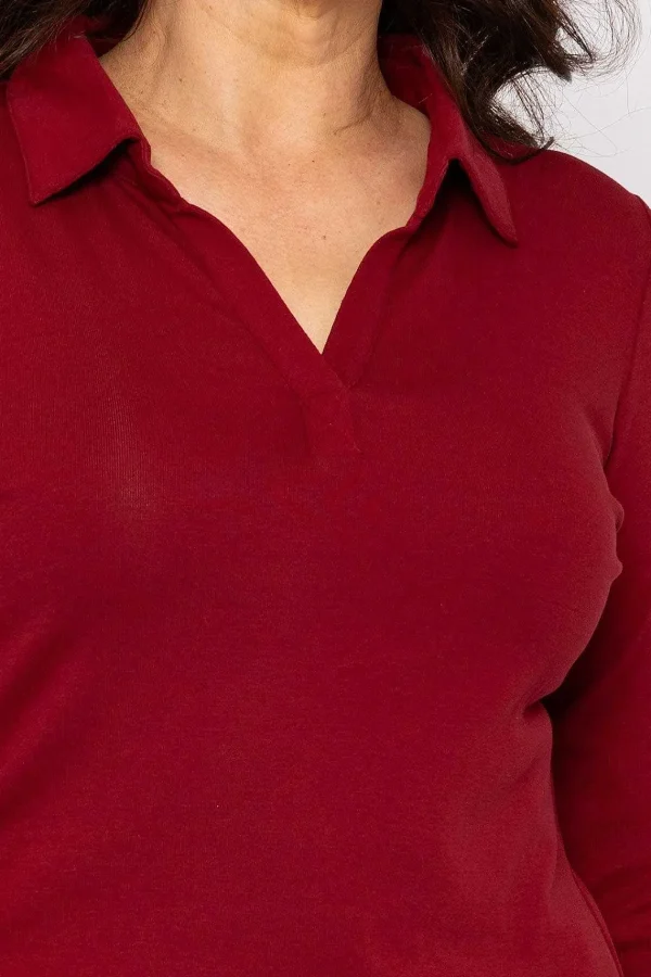 Voulez Vous Plain Collared Top In Burgundy*Women Tops & Blouses