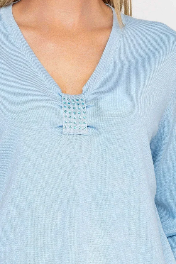 Voulez Vous Plain Knit Sweater With Diamonte Detail In Blue*Women Jumpers & Cardigans
