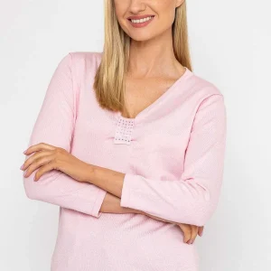 Voulez Vous Plain Knit Sweater With Diamonte Detail In Pink*Women Jumpers & Cardigans